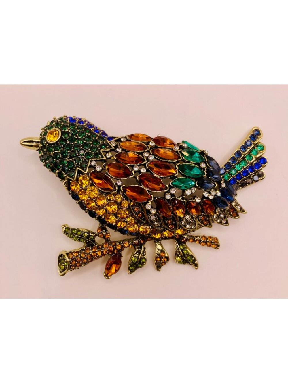 New Large Multicolor Rhinestone Bird-Shaped Brooch Pin -66B